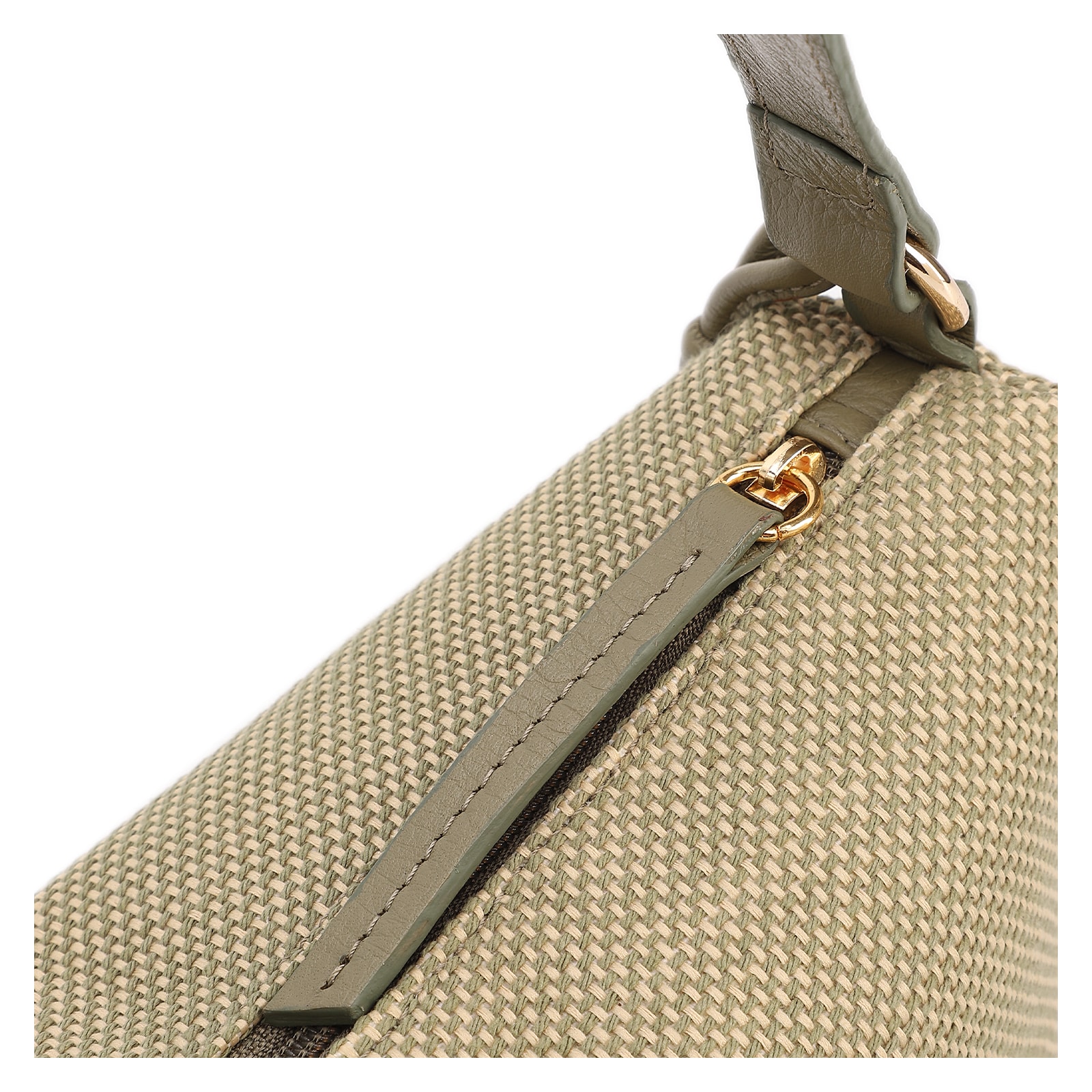 Bolsa De Ombro Pequena Linho/Couro Verde Pingente