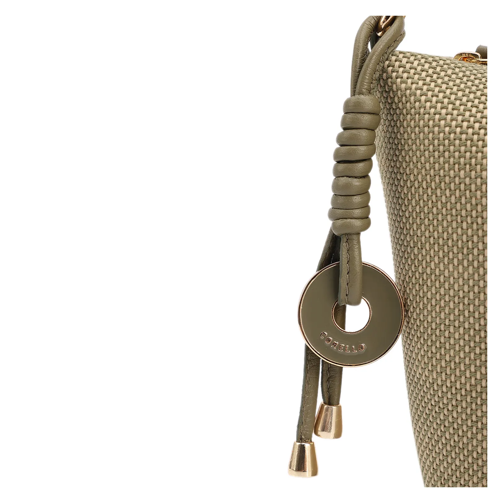 Bolsa De Ombro Pequena Linho/Couro Verde Pingente