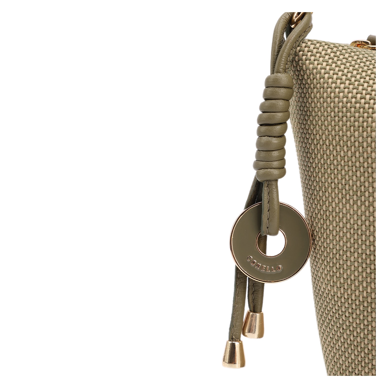 Bolsa De Ombro Pequena Linho/Couro Verde Pingente