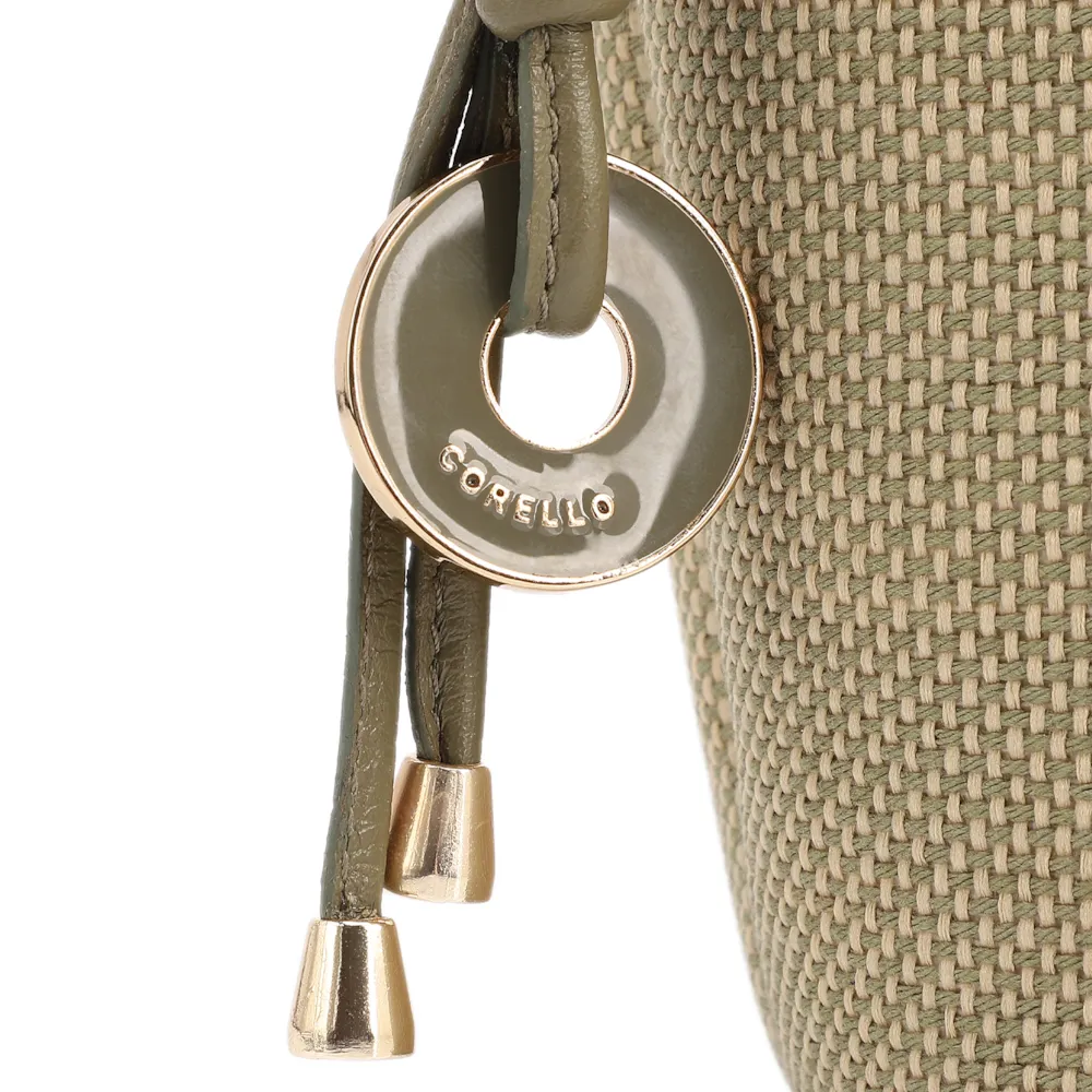  Bolsa De Ombro Pequena Linho/Couro Verde Pingente - imagem 7