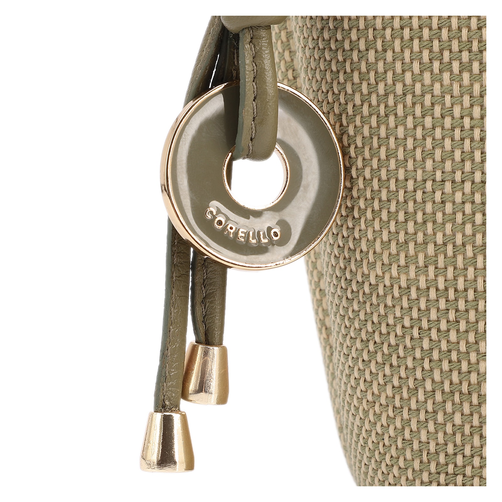 Bolsa De Ombro Pequena Linho/Couro Verde Pingente