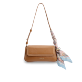 Bolsa De Ombro Pequena Marrom Claro Couro Lenço Esfera Dourada