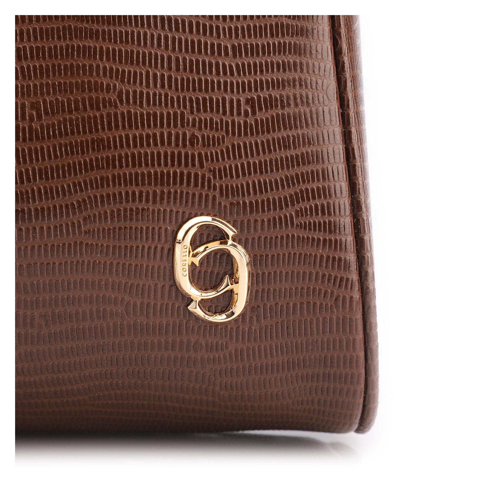 Bolsa De Ombro Pequena Marrom Couro Lezard Argola Dourada
