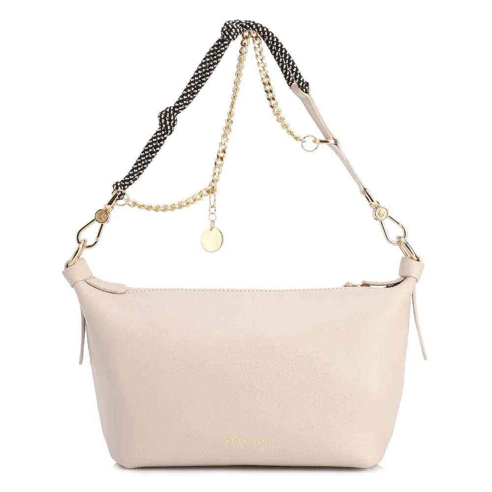 Bolsa De Ombro Pequena Off White Couro Alt Ráfia Tramada Bicolor - imagem 4