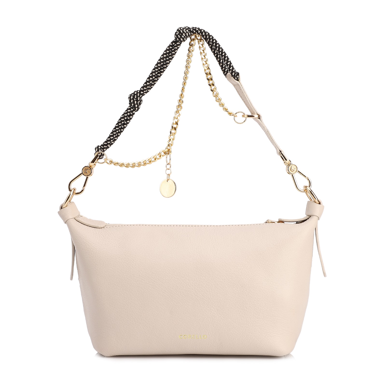Bolsa De Ombro Pequena Off White Couro Alt Ráfia Tramada Bicolor