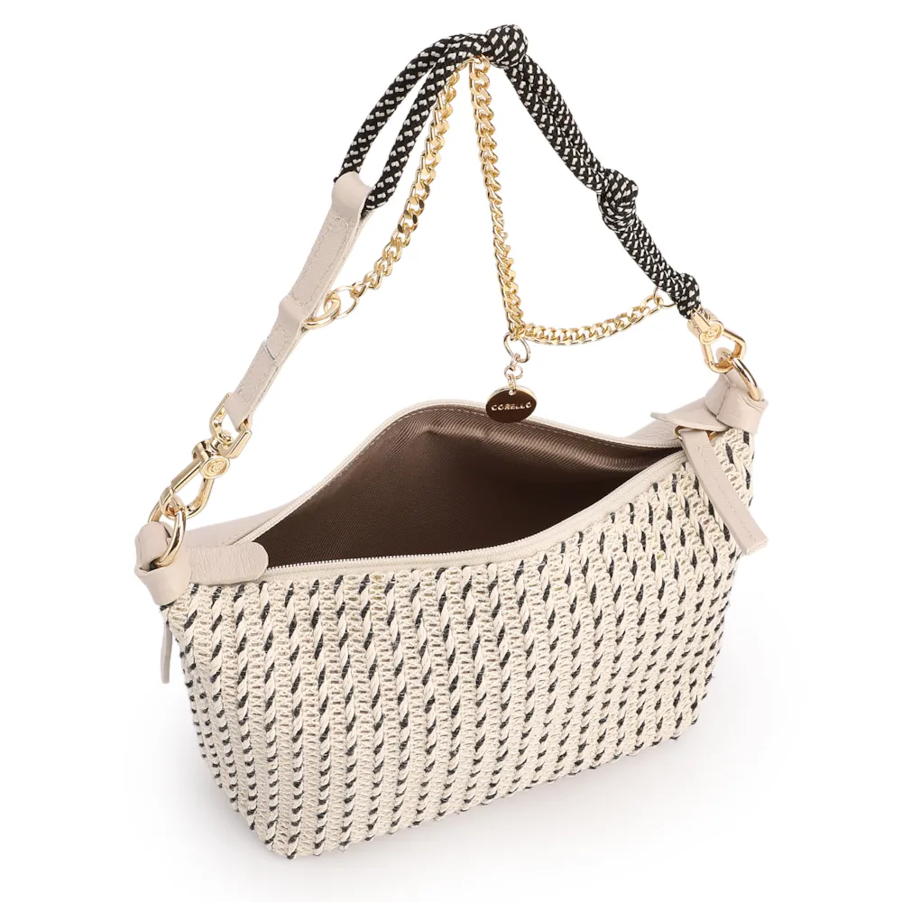 Bolsa De Ombro Pequena Off White Couro Alt Ráfia Tramada Bicolor - imagem 5