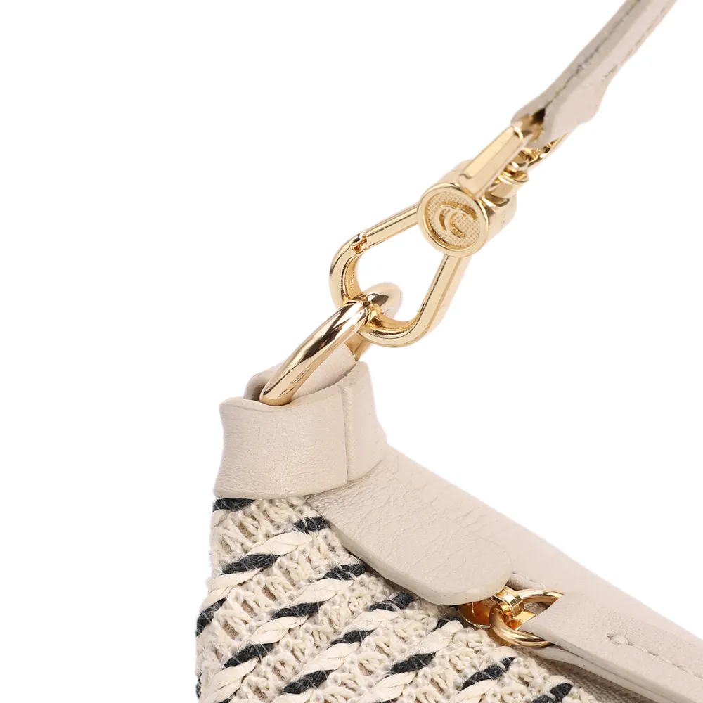Bolsa De Ombro Pequena Off White Couro Alt Ráfia Tramada Bicolor - imagem 6