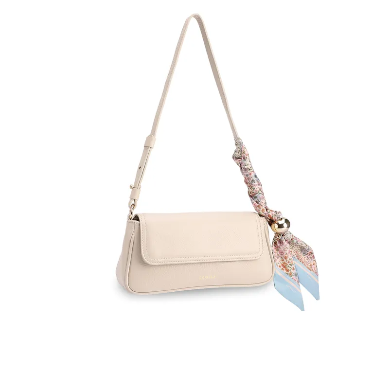  Bolsa De Ombro Pequena Off White Couro Lenço Esfera Dourada - foto 2