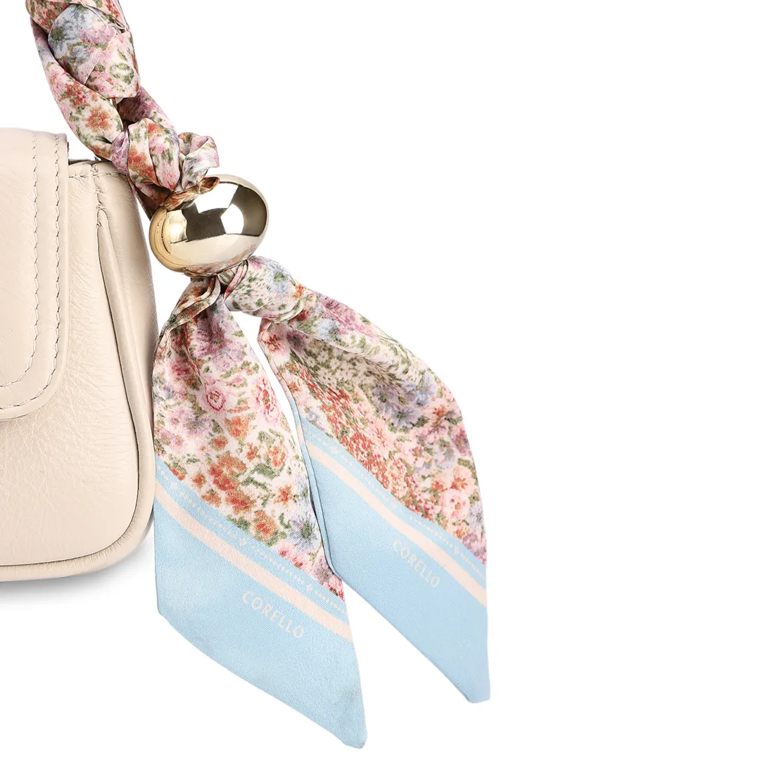  Bolsa De Ombro Pequena Off White Couro Lenço Esfera Dourada - foto 5