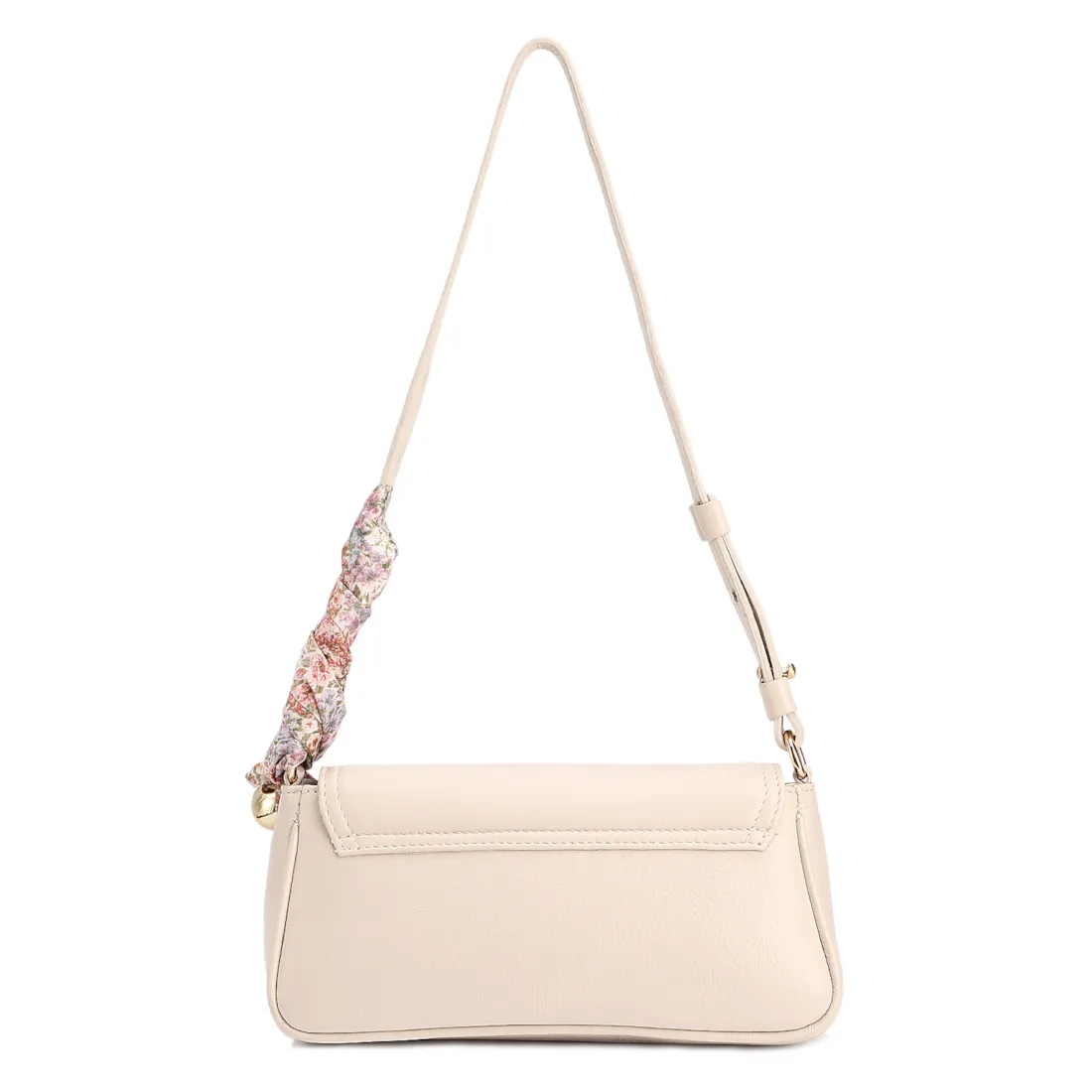  Bolsa De Ombro Pequena Off White Couro Lenço Esfera Dourada - foto 3