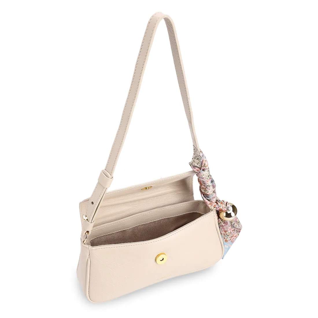  Bolsa De Ombro Pequena Off White Couro Lenço Esfera Dourada - foto 4
