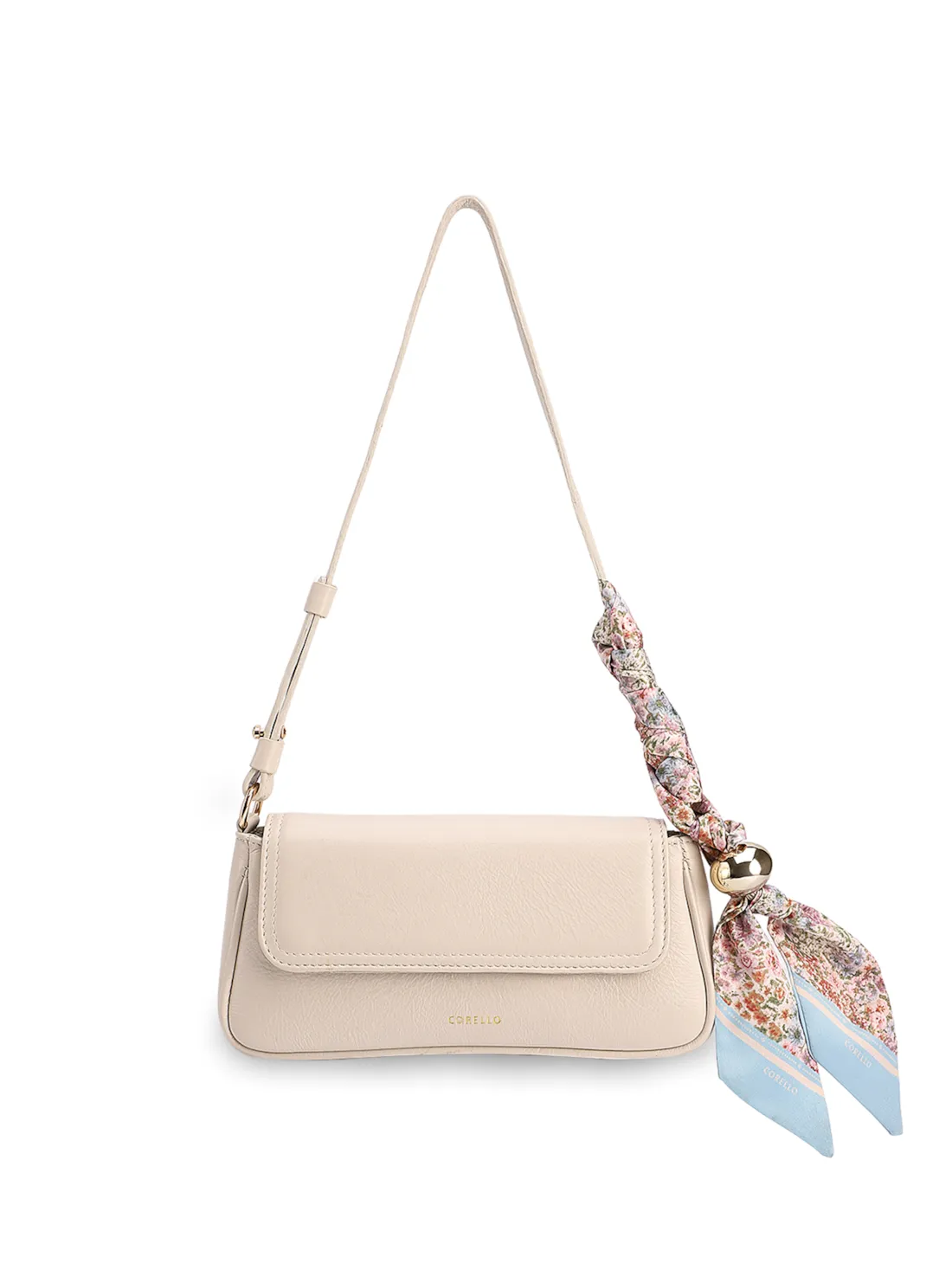  Bolsa De Ombro Pequena Off White Couro Lenço Esfera Dourada