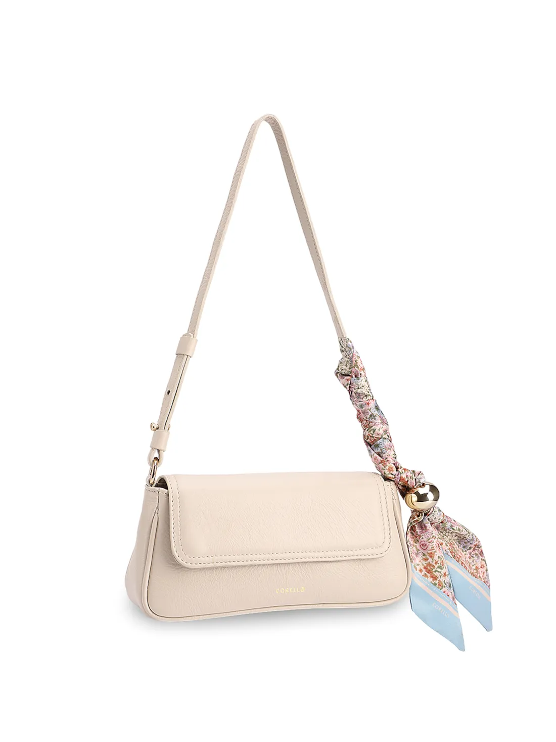  Bolsa De Ombro Pequena Off White Couro Lenço Esfera Dourada - foto 2