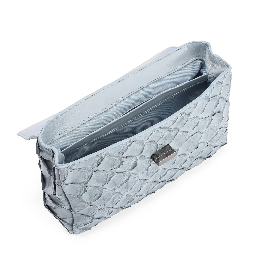 Bolsa De Ombro Pirarucu Couro Azul - imagem 4