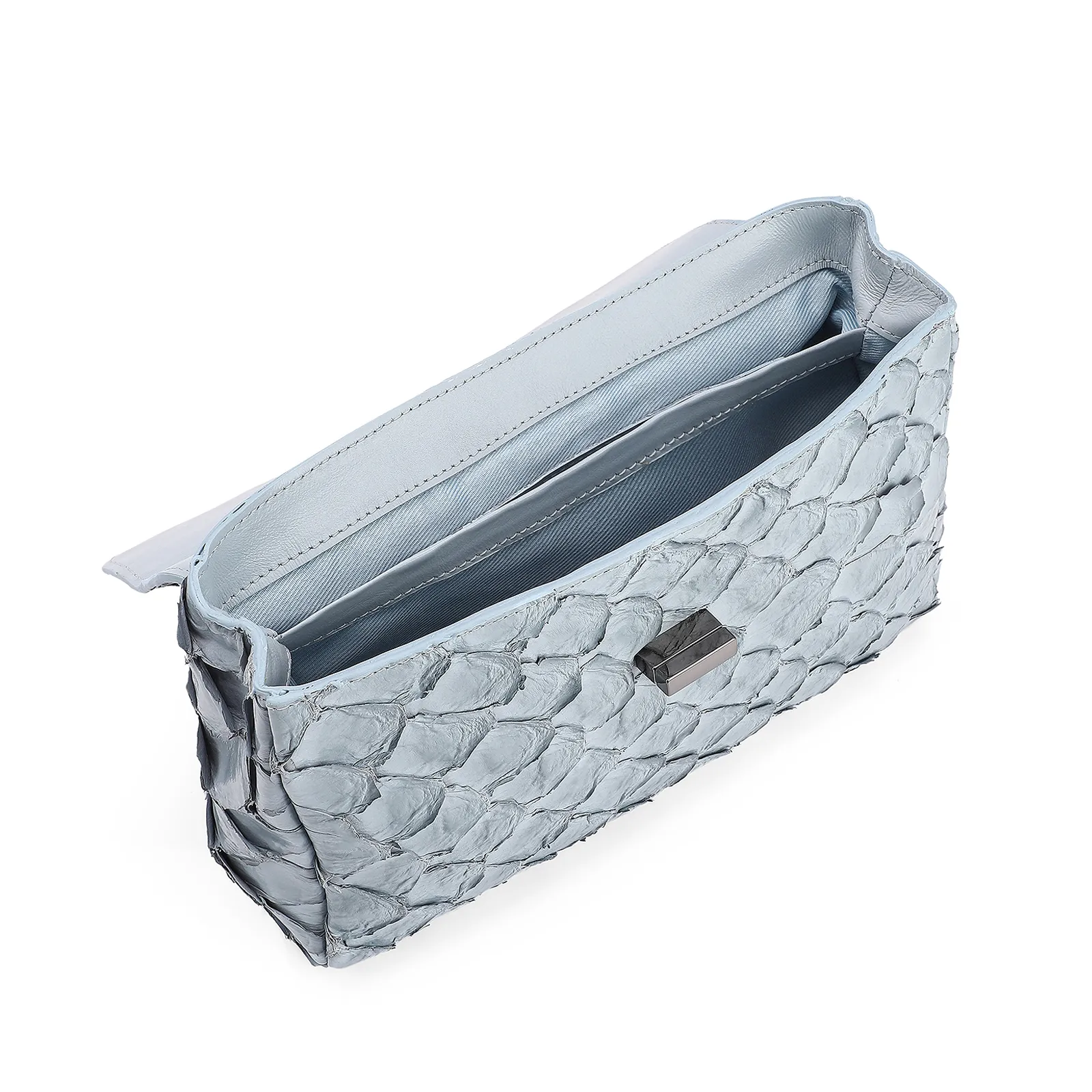 Bolsa De Ombro Pirarucu Couro Azul