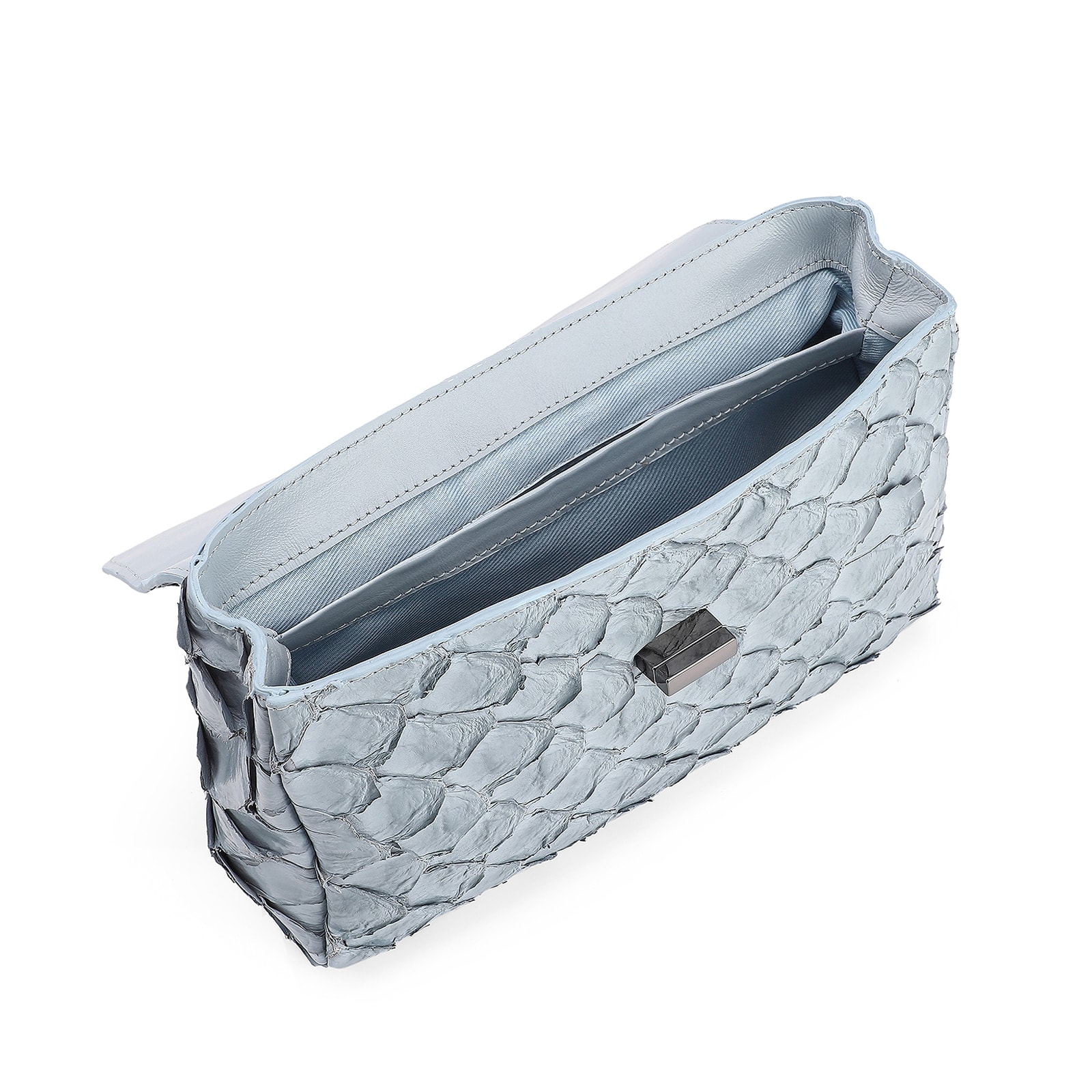 Bolsa De Ombro Pirarucu Couro Azul