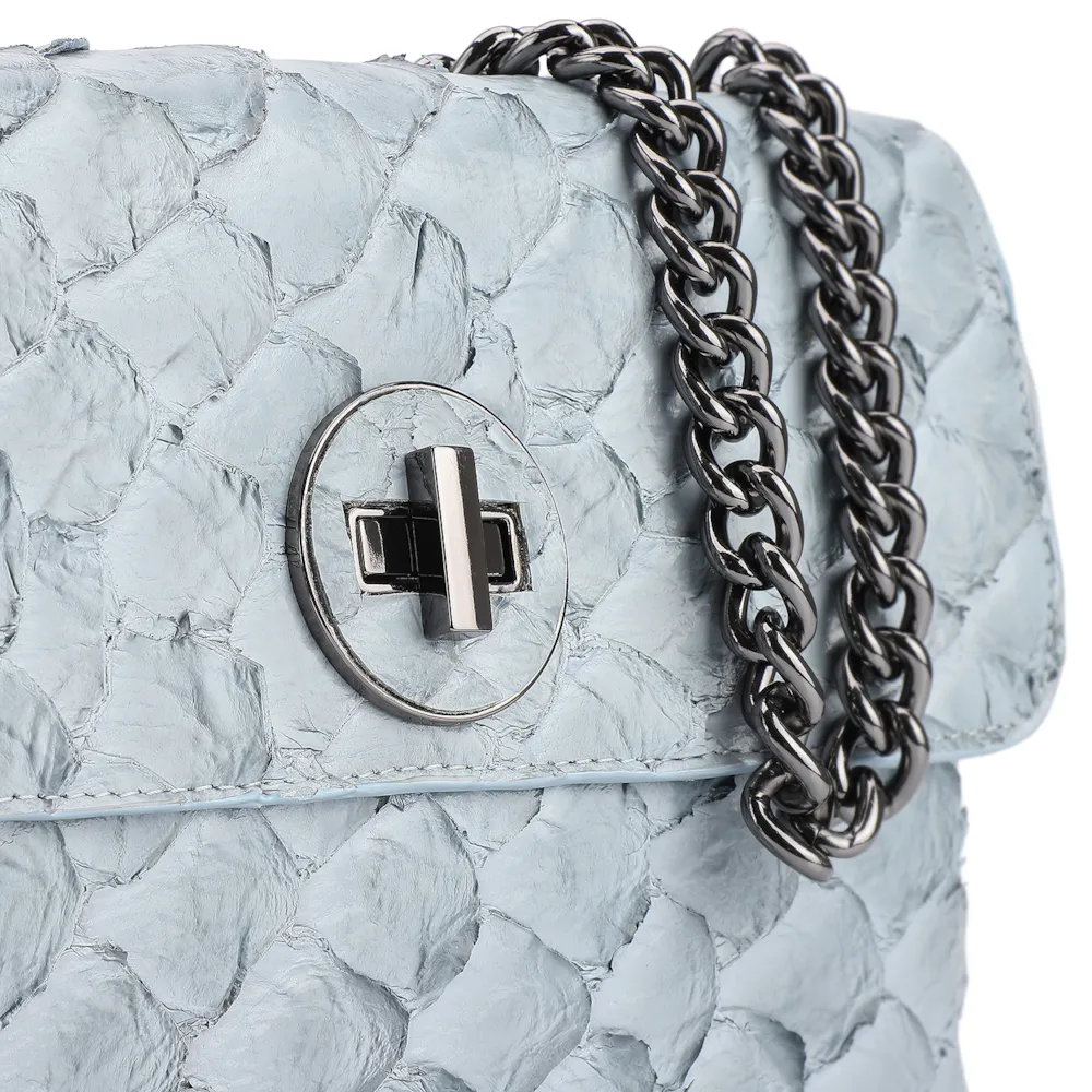Bolsa De Ombro Pirarucu Couro Azul - imagem 5