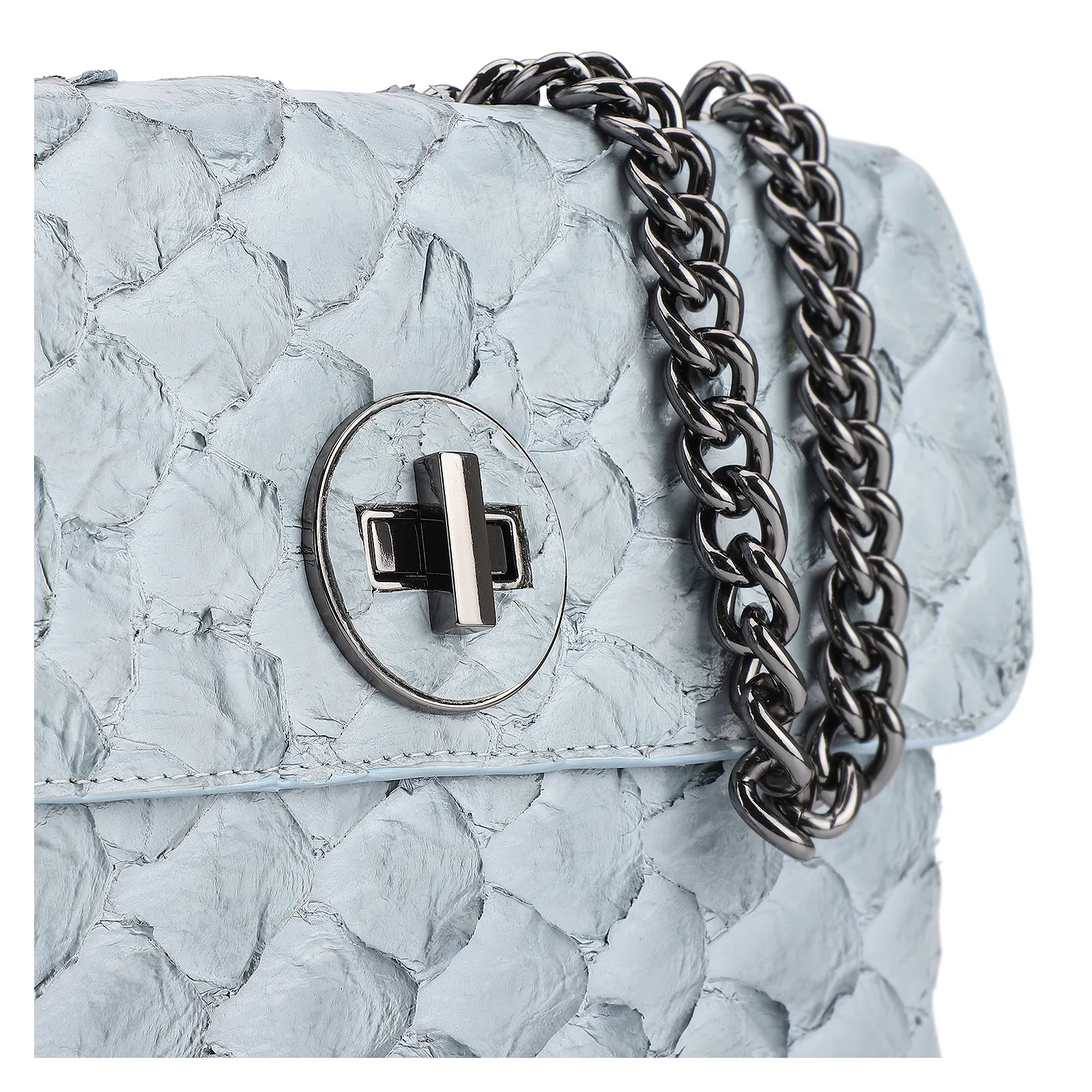 Bolsa De Ombro Pirarucu Couro Azul
