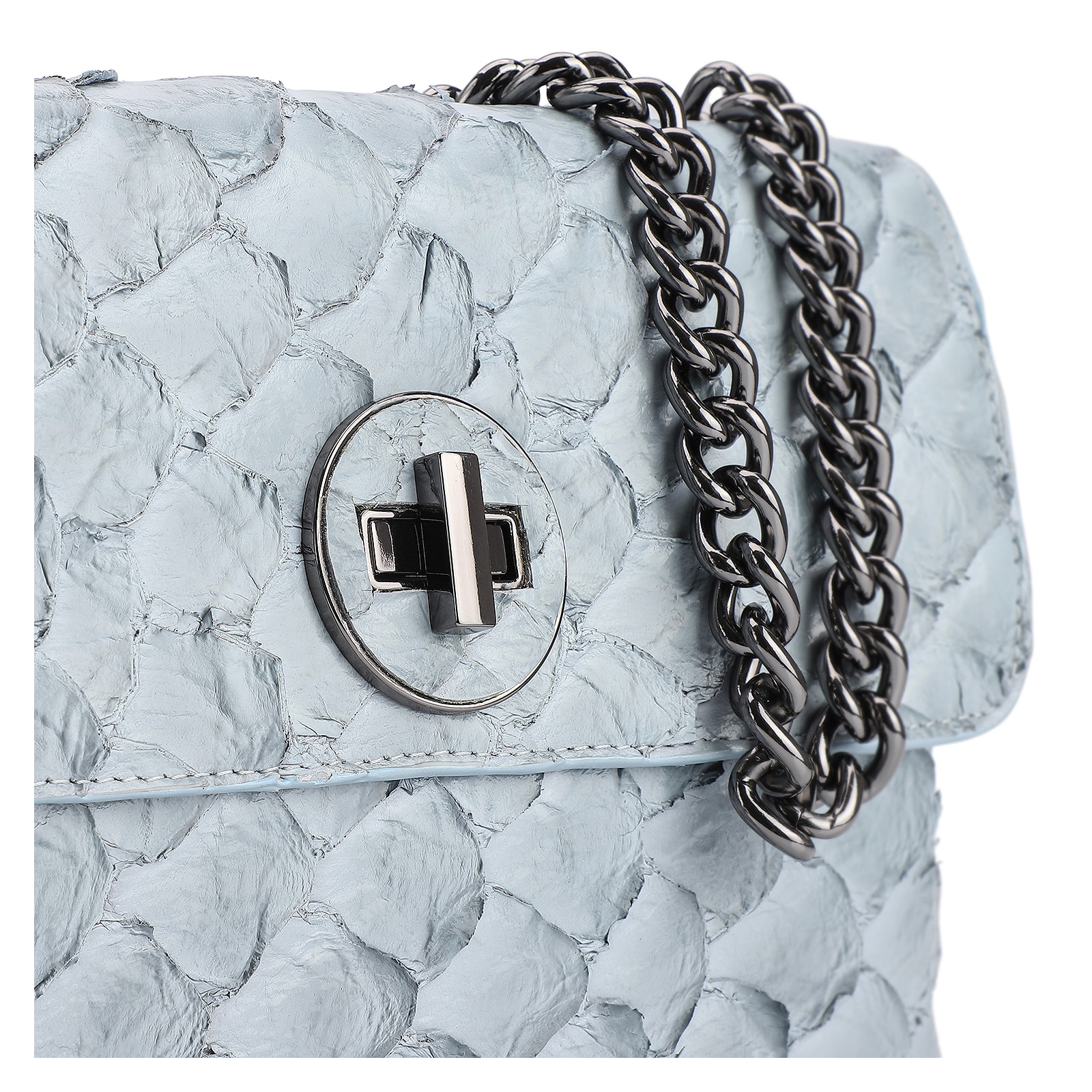Bolsa De Ombro Pirarucu Couro Azul