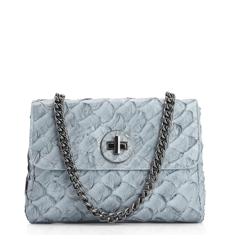 Bolsa De Ombro Pirarucu Couro Azul
