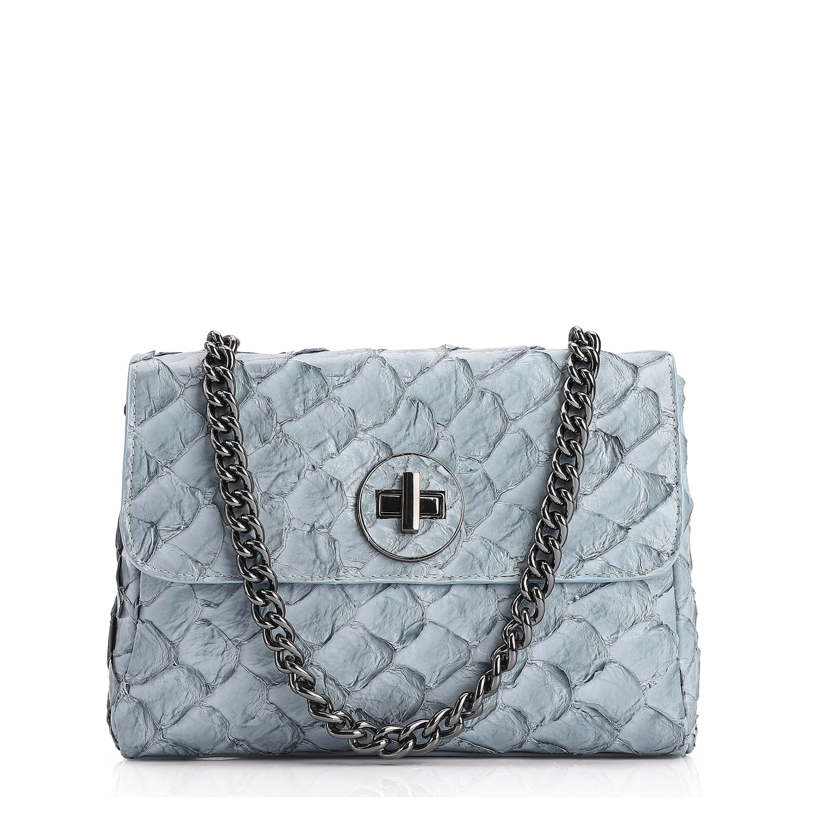 Bolsa De Ombro Pirarucu Couro Azul