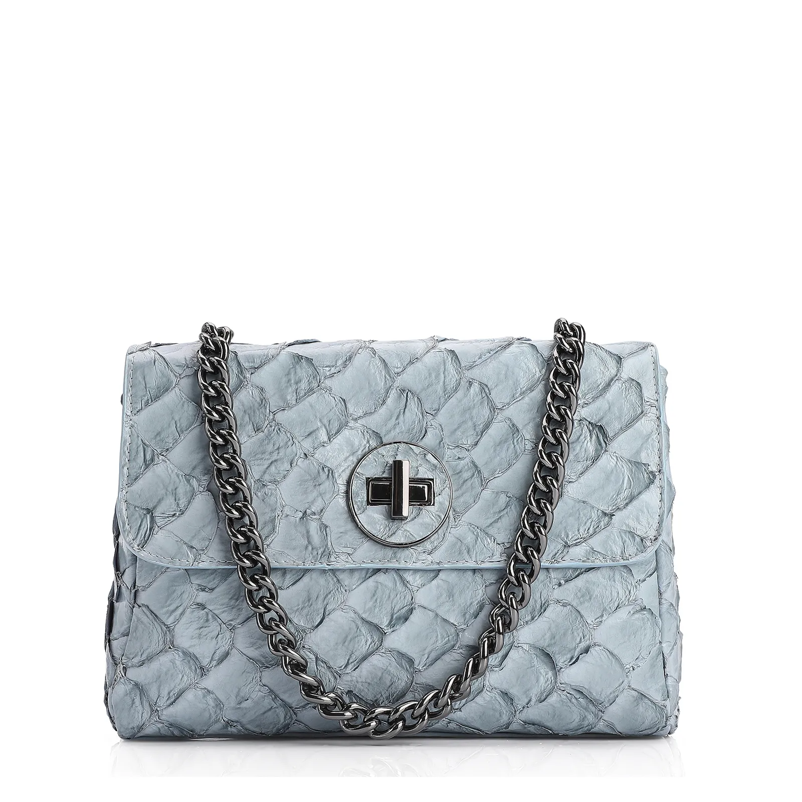 Bolsa De Ombro Pirarucu Couro Azul