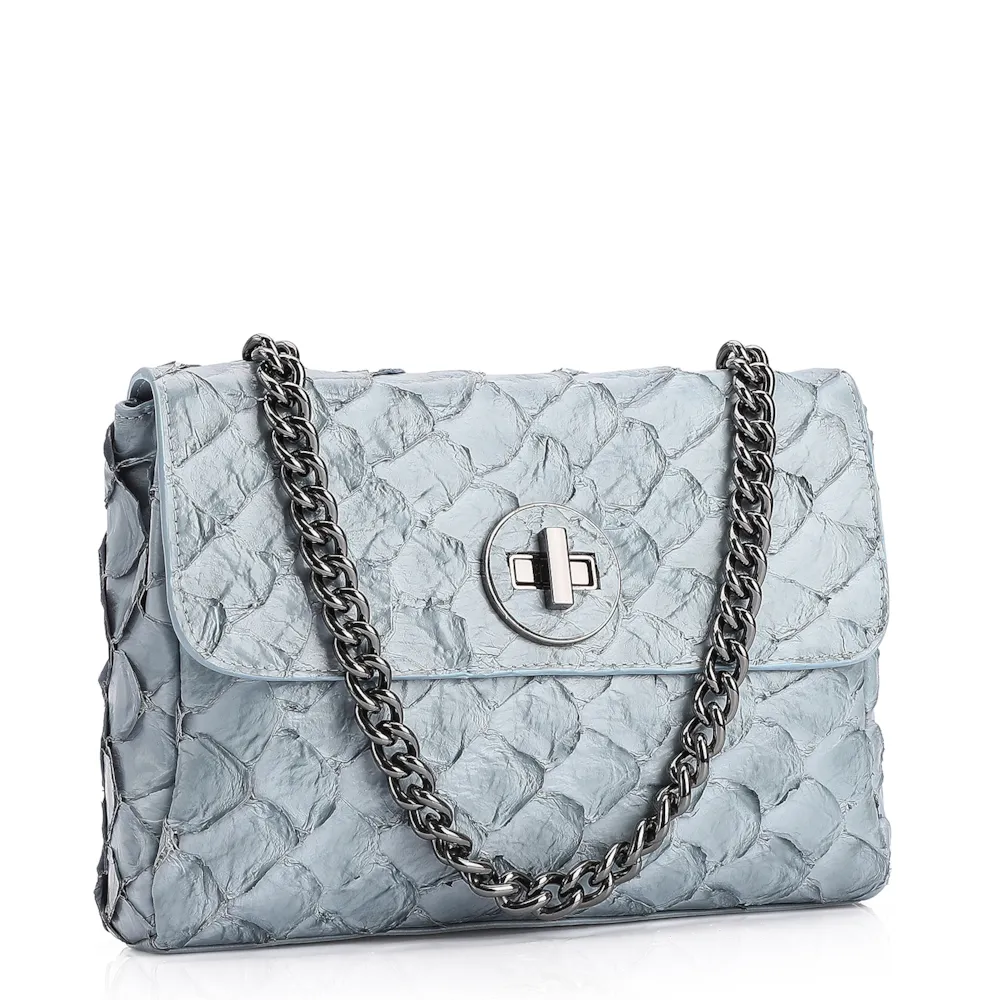 Bolsa De Ombro Pirarucu Couro Azul - imagem 2