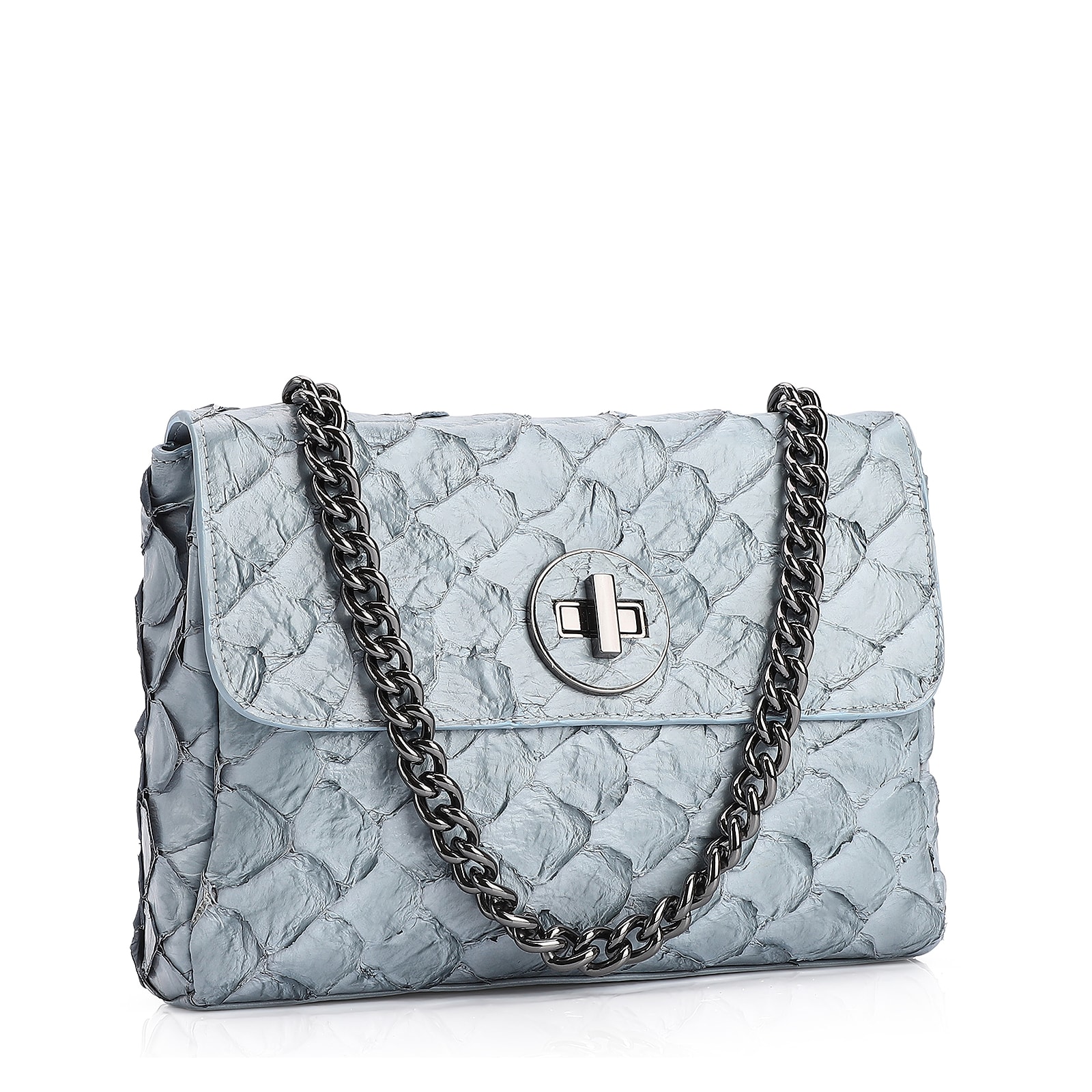 Bolsa De Ombro Pirarucu Couro Azul