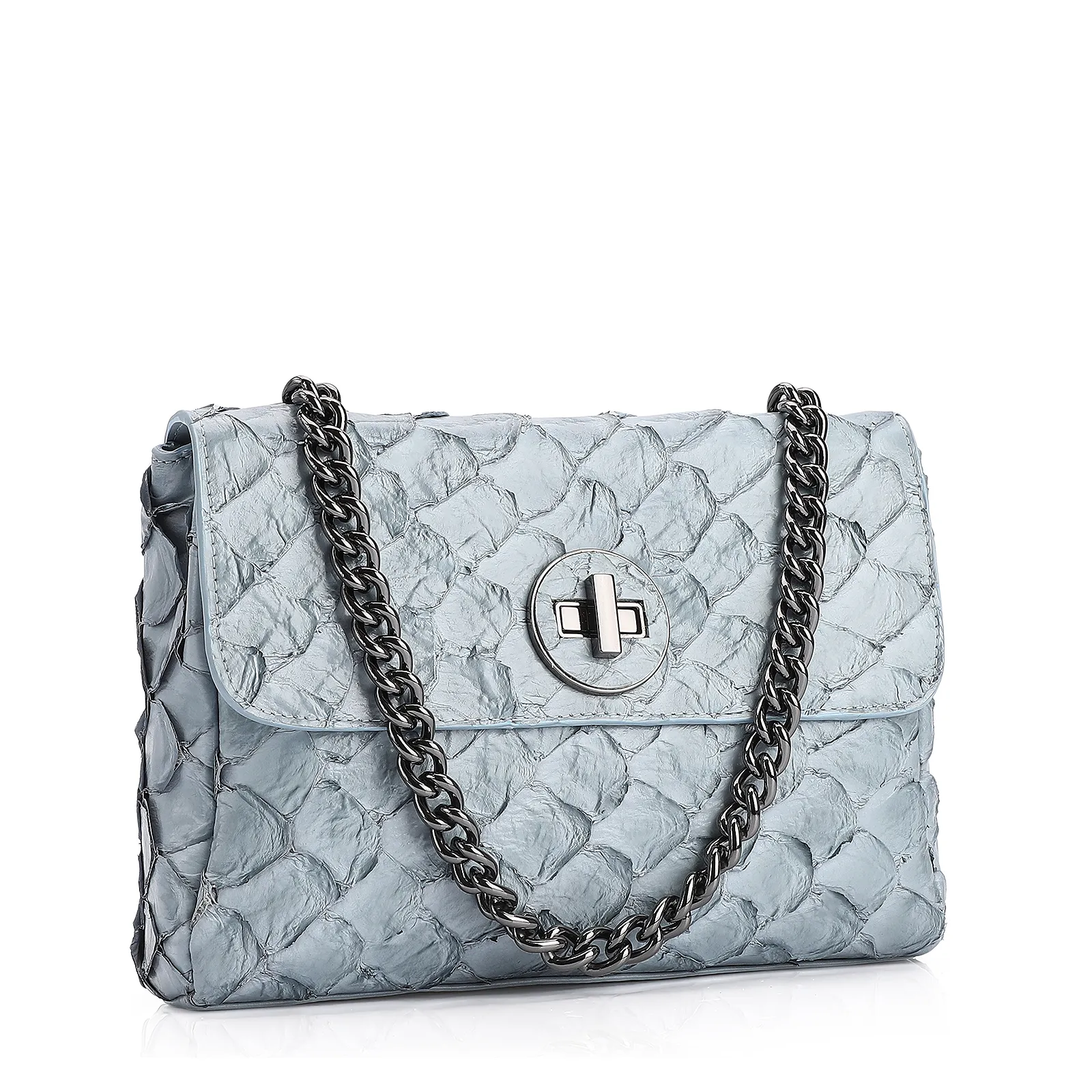 Bolsa De Ombro Pirarucu Couro Azul