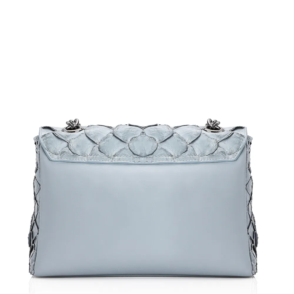 Bolsa De Ombro Pirarucu Couro Azul - imagem 3