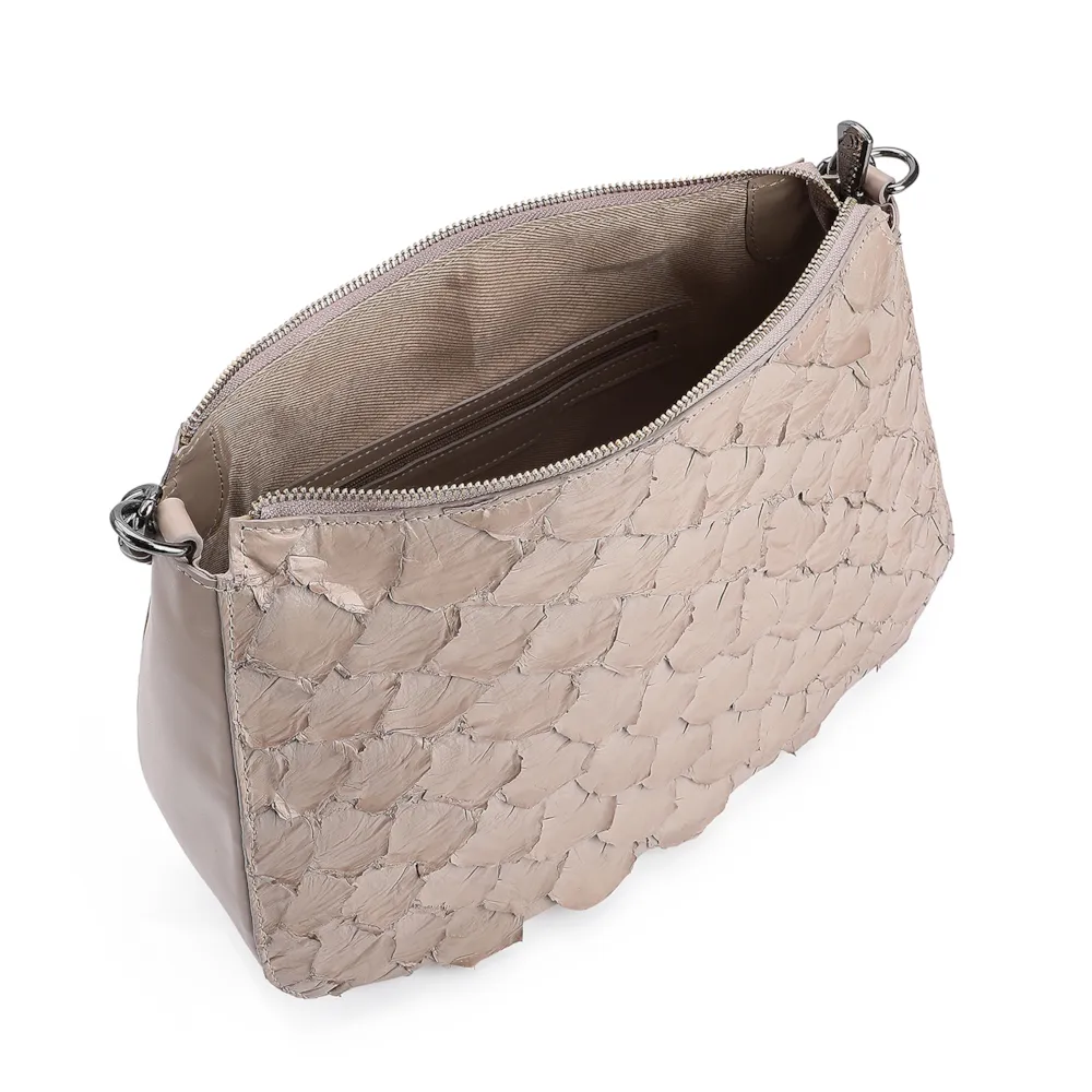 Bolsa De Ombro Pirarucu Couro Bege - imagem 4