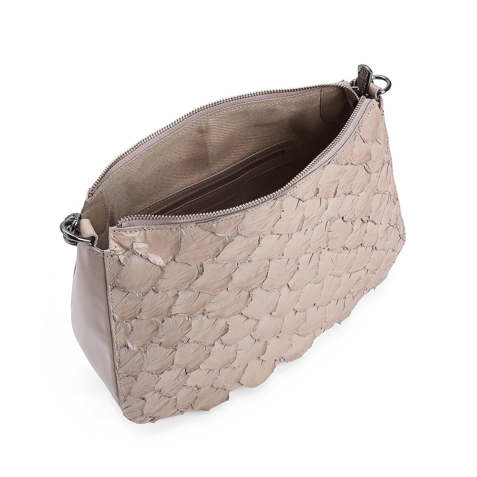 Bolsa De Ombro Pirarucu Couro Bege