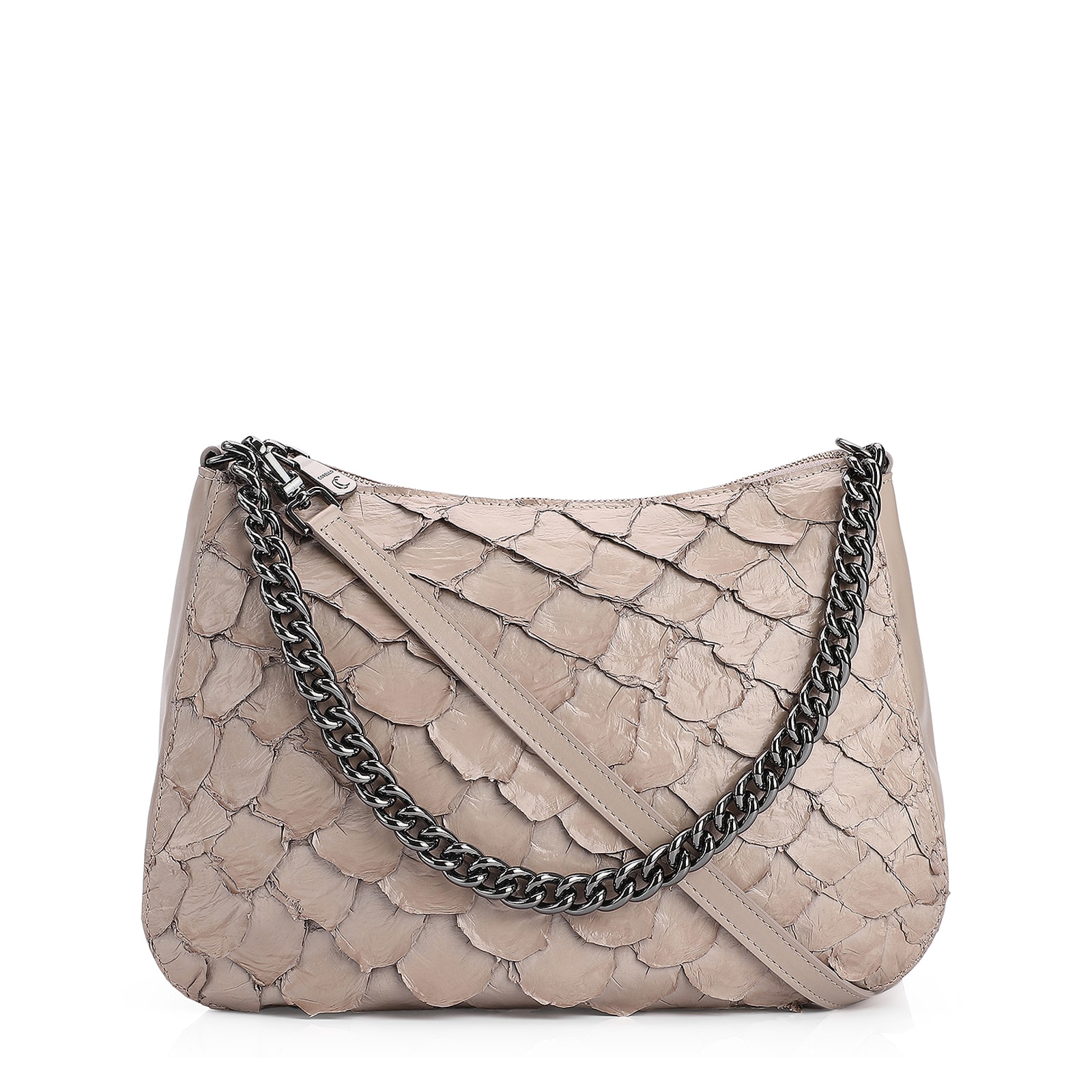 Bolsa De Ombro Pirarucu Couro Bege