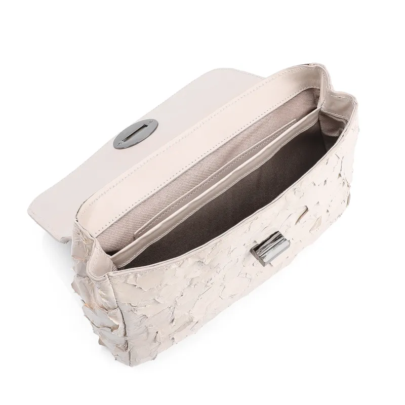 Bolsa De Ombro Pirarucu Couro Off White - foto 4