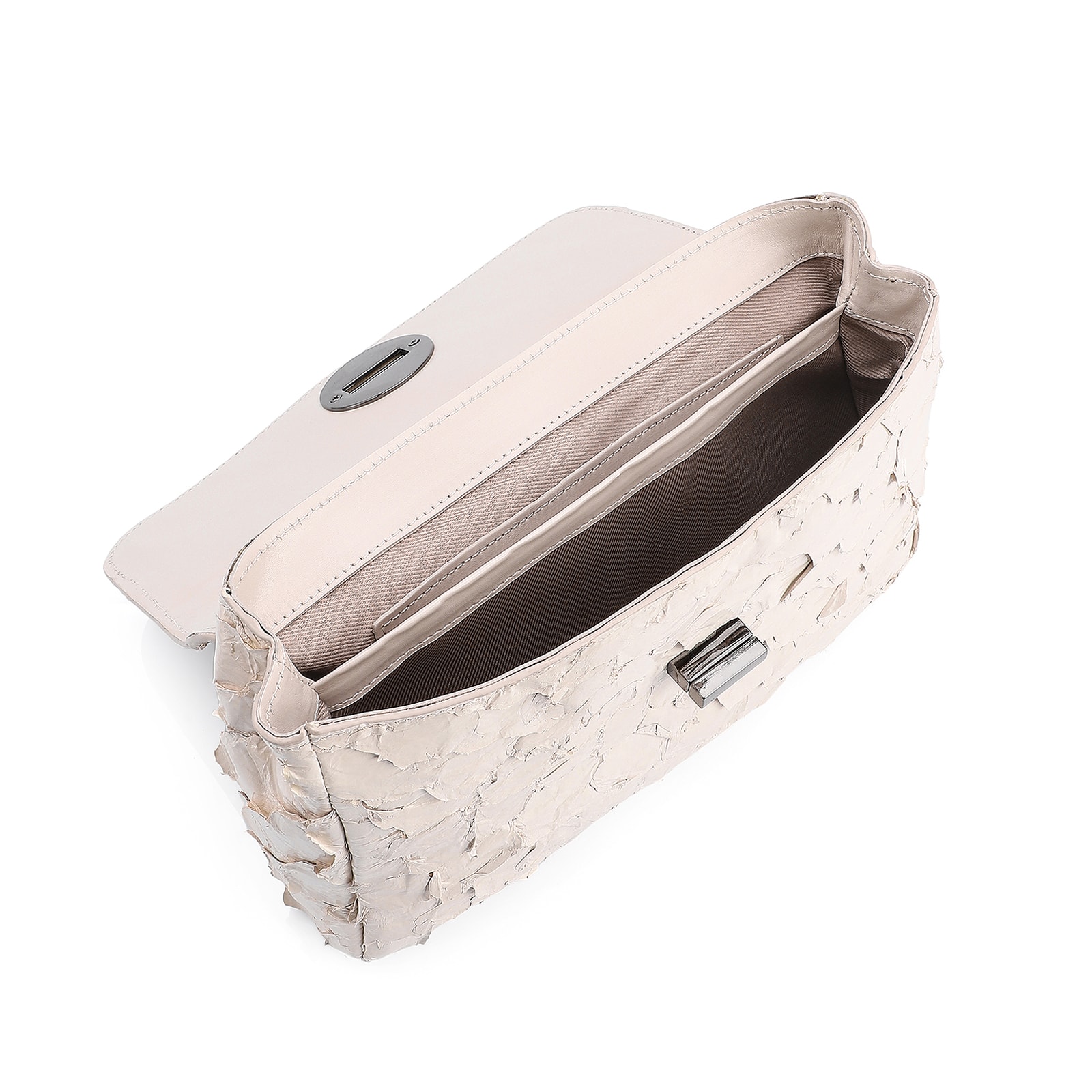 Bolsa De Ombro Pirarucu Couro Off White
