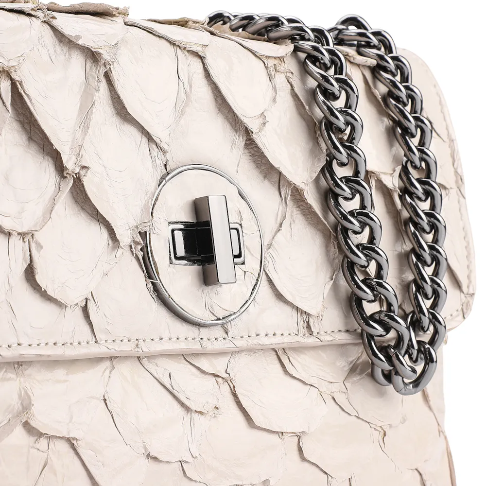 Bolsa De Ombro Pirarucu Couro Off White - imagem 5