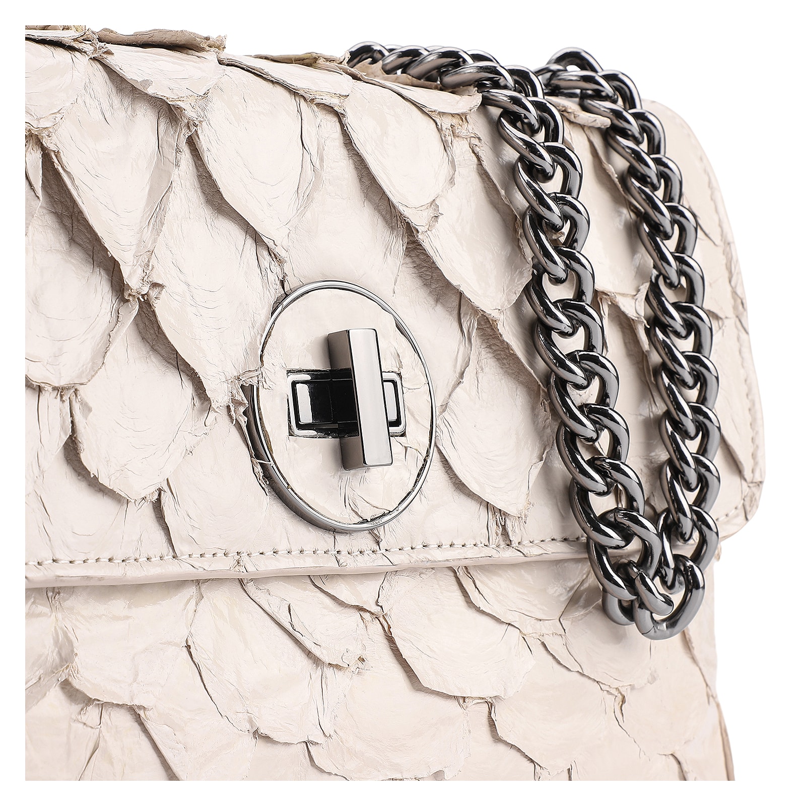 Bolsa De Ombro Pirarucu Couro Off White