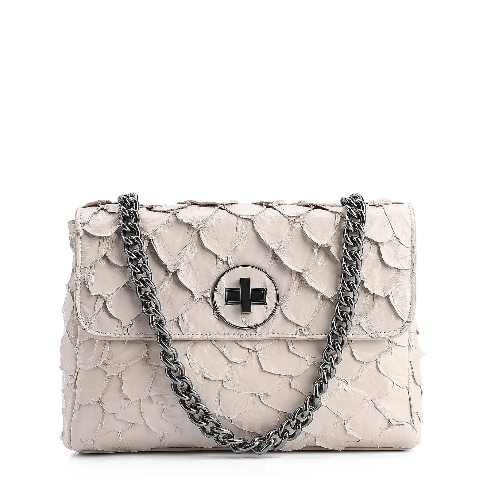 Bolsa De Ombro Pirarucu Couro Off White