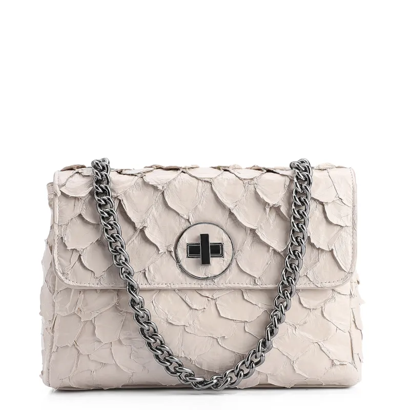 Bolsa De Ombro Pirarucu Couro Off White