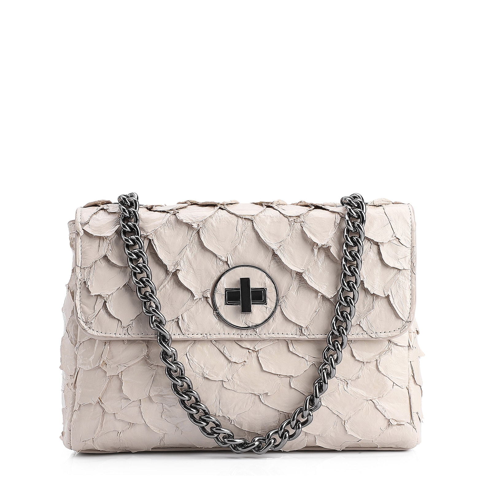 Bolsa De Ombro Pirarucu Couro Off White