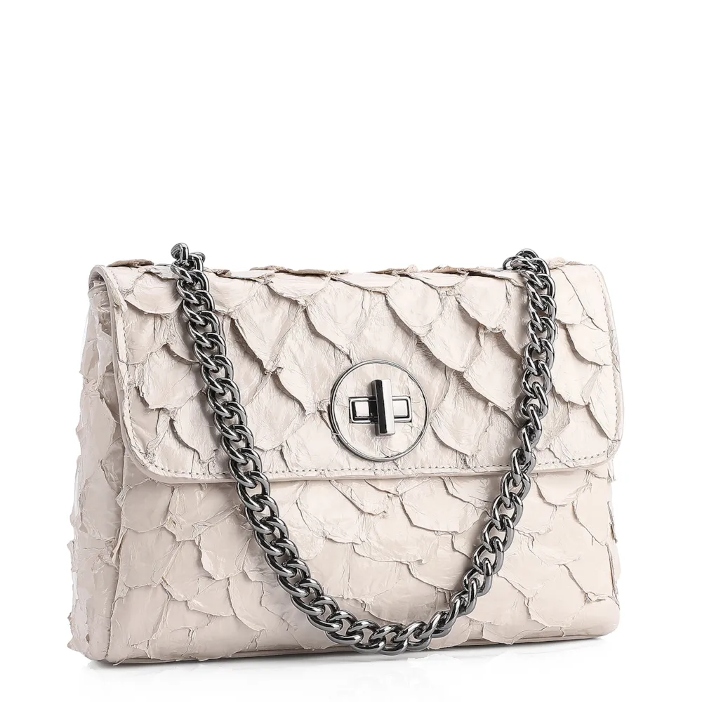 Bolsa De Ombro Pirarucu Couro Off White - imagem 2