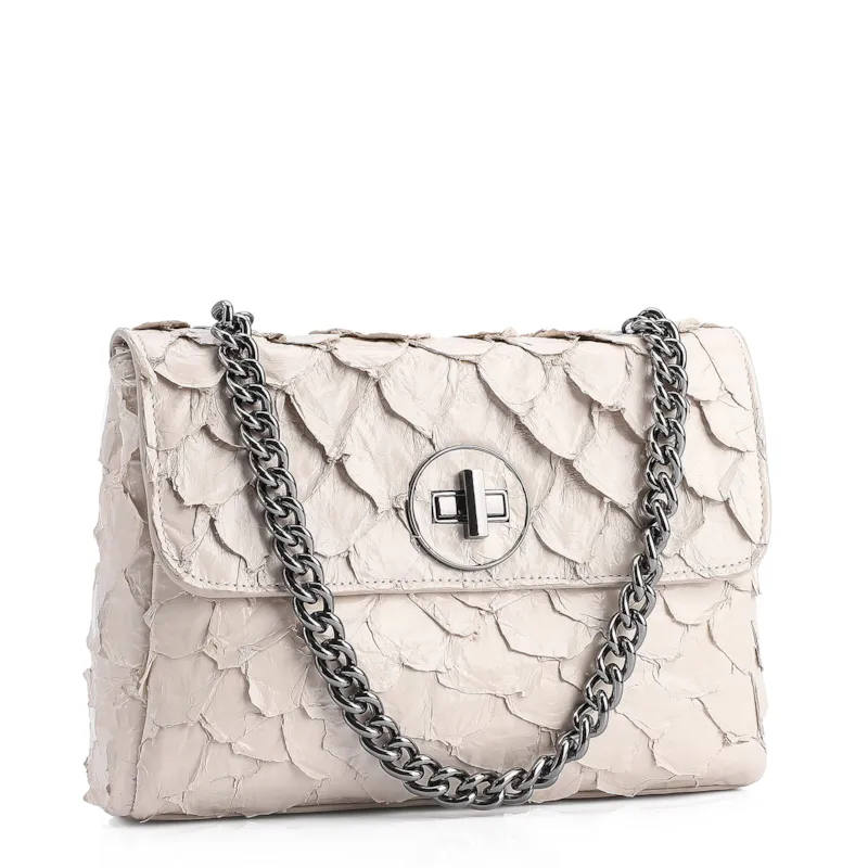 Bolsa De Ombro Pirarucu Couro Off White - foto 2