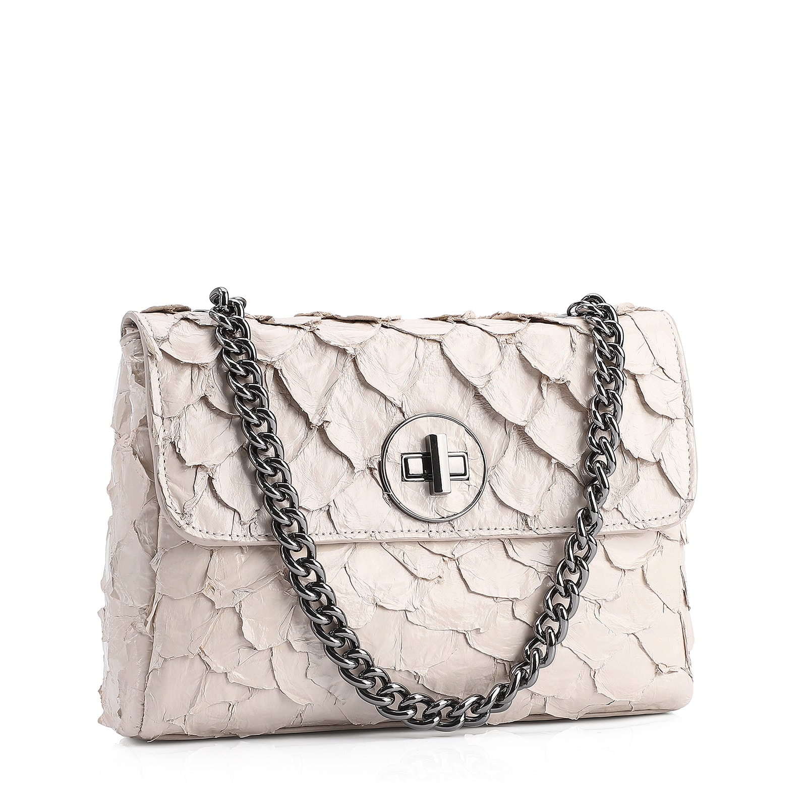 Bolsa De Ombro Pirarucu Couro Off White
