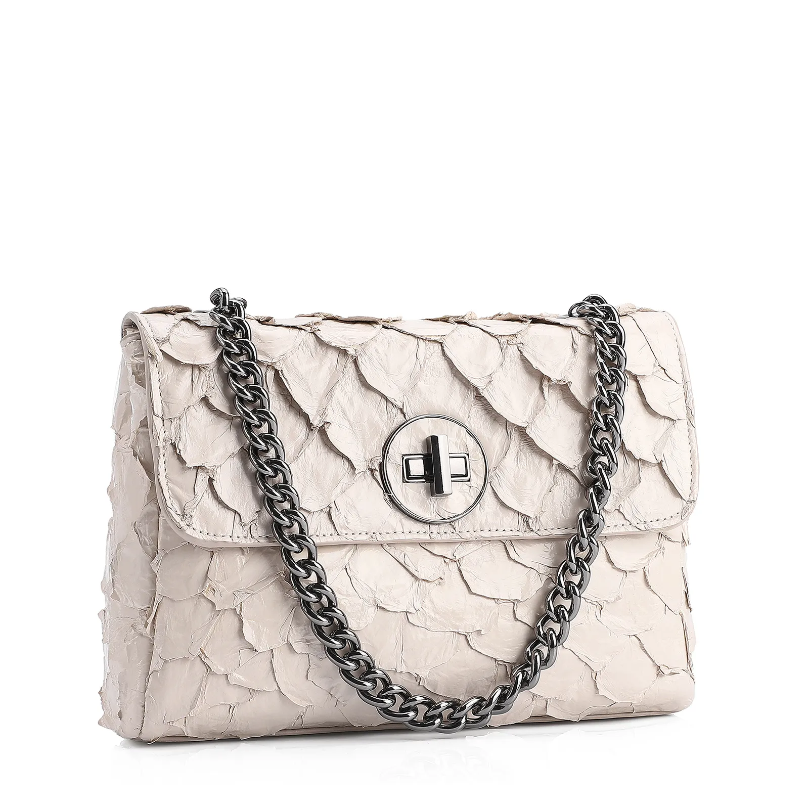 Bolsa De Ombro Pirarucu Couro Off White