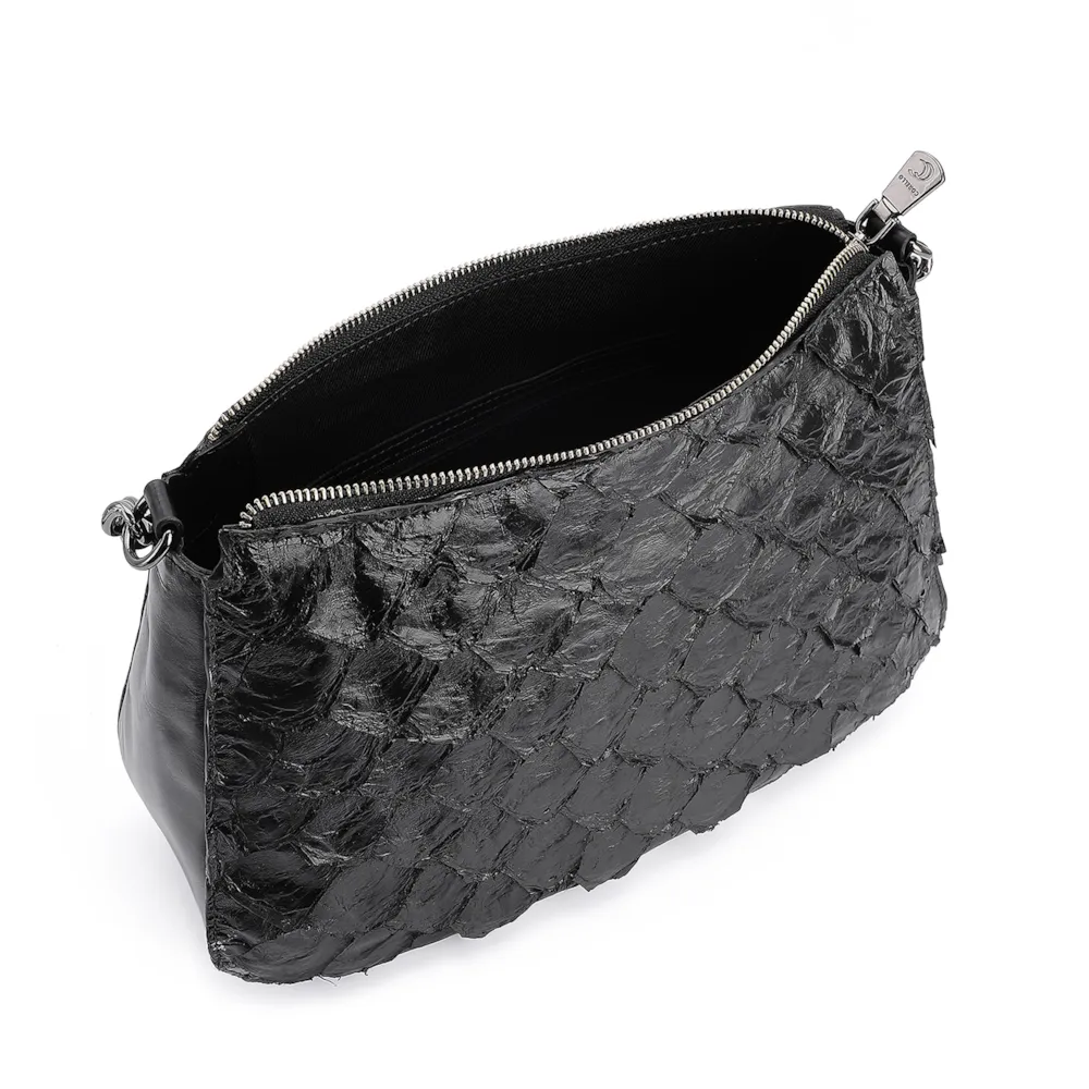 Bolsa De Ombro Pirarucu Couro Preto - imagem 4