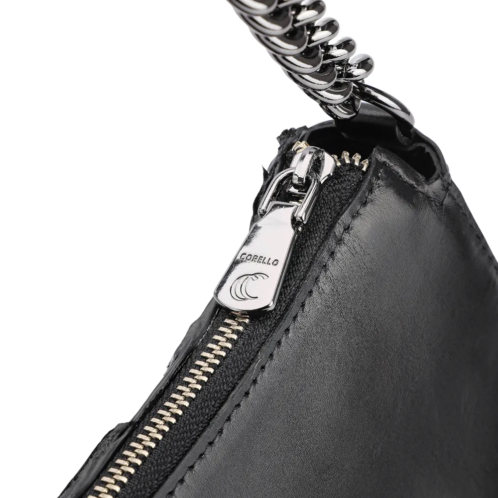 Bolsa De Ombro Pirarucu Couro Preto - imagem 5
