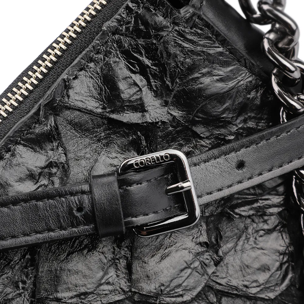 Bolsa De Ombro Pirarucu Couro Preto - imagem 6