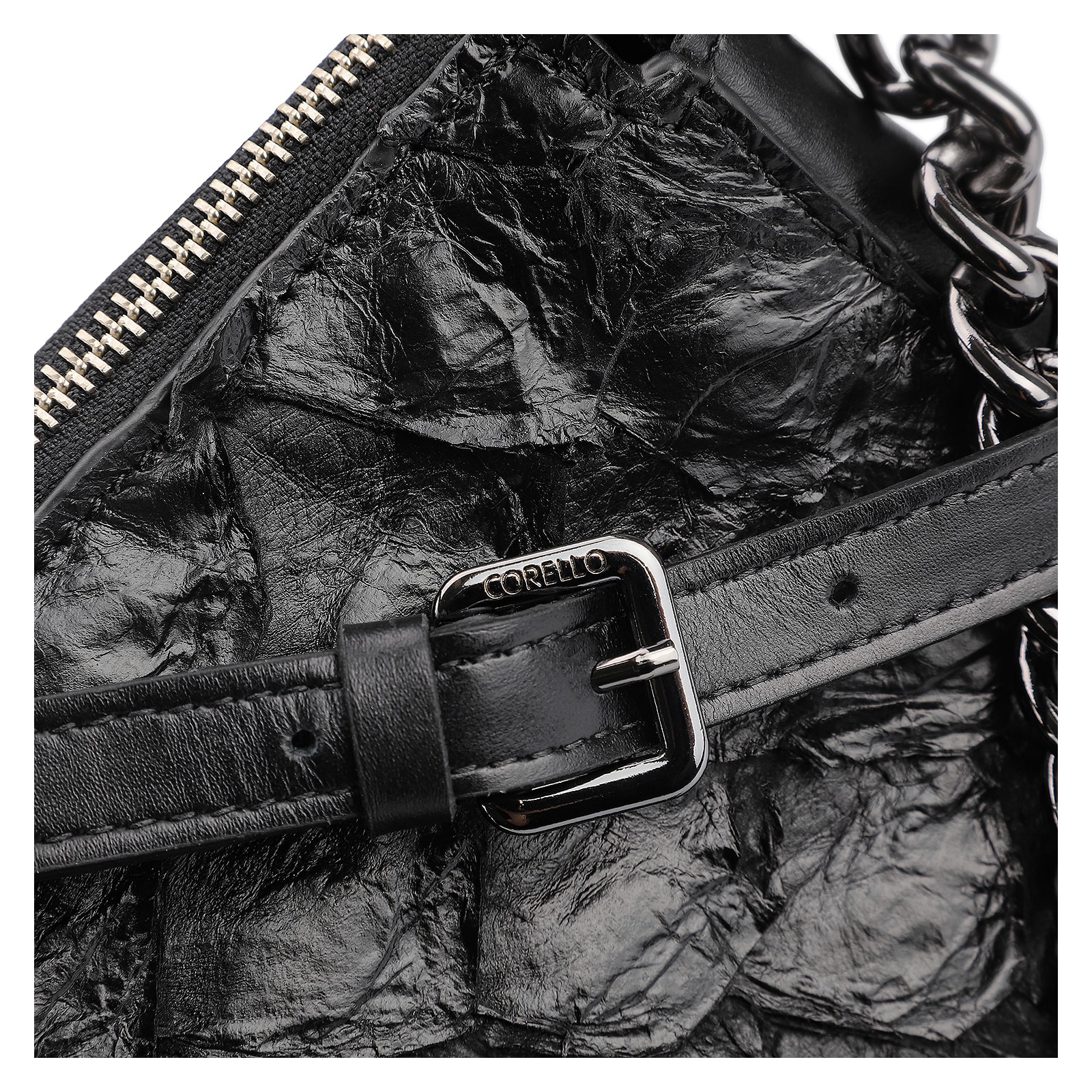 Bolsa De Ombro Pirarucu Couro Preto