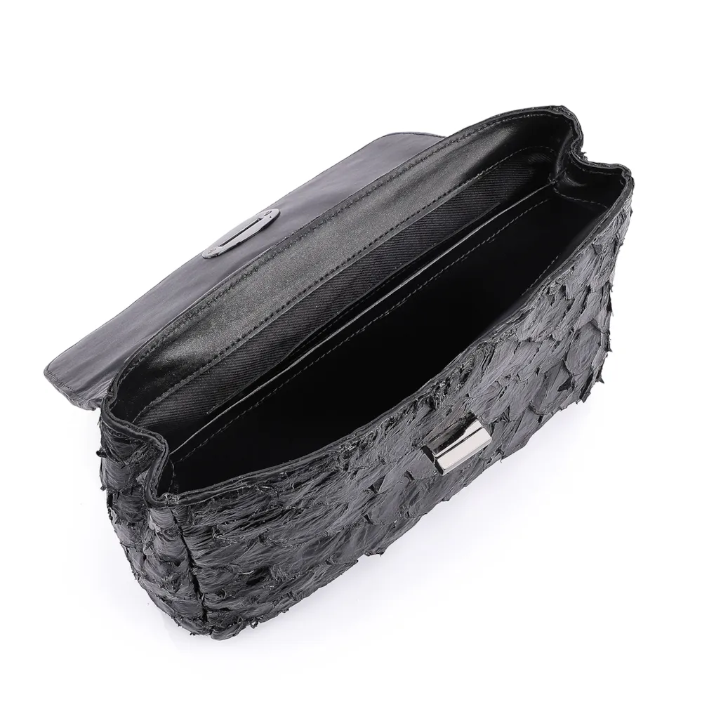 Bolsa De Ombro Pirarucu Couro Preto - imagem 4
