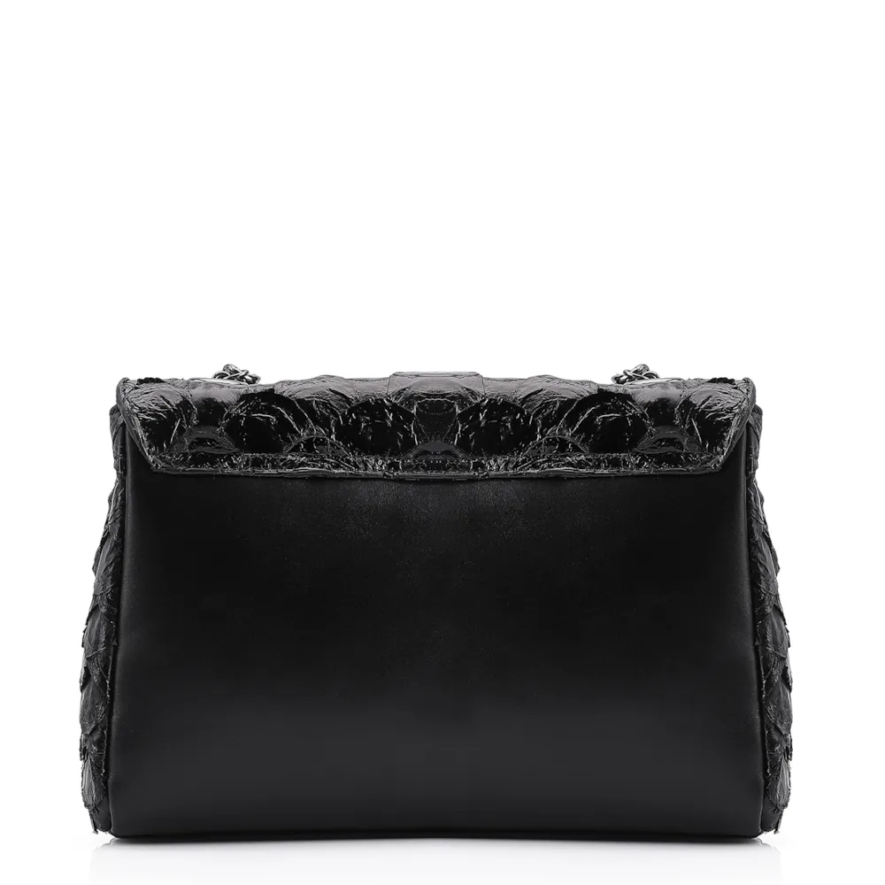 Bolsa De Ombro Pirarucu Couro Preto - imagem 3